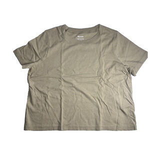 Madewell Softfade Cotton Boxy Crop Tee Womens XS Drill Khaki Tan Safari